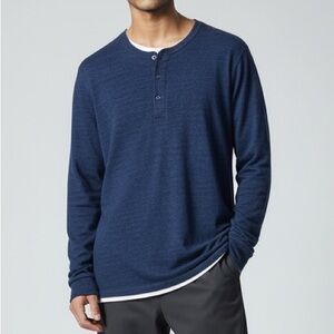 J Crew Blue Long Sleeve Henley Double Knit Long sleeve Shirt casual loungewear